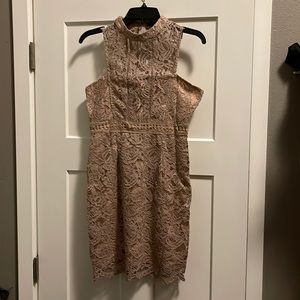 Boutique Lace Racer Neck Bodycon Dress